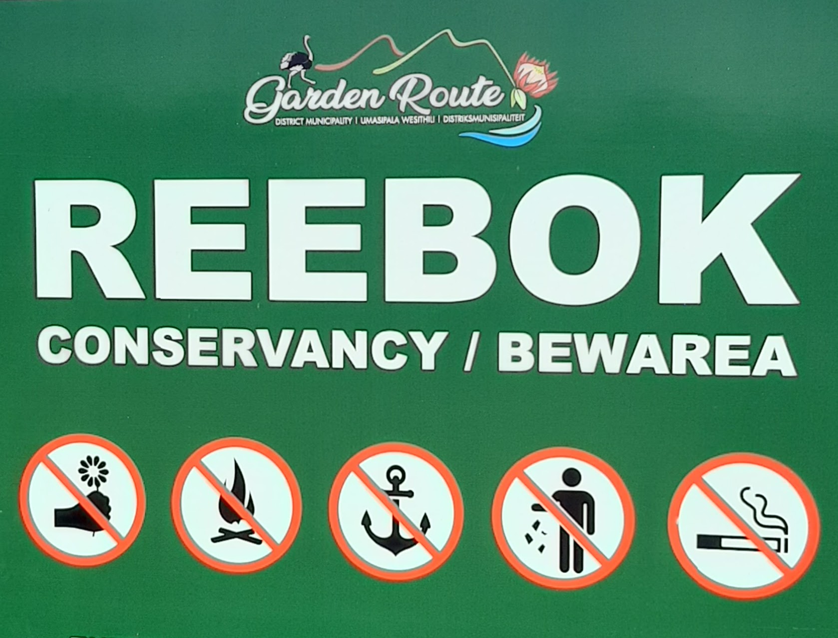 Reebok Conservancy sign in Reebok on the Garden Route